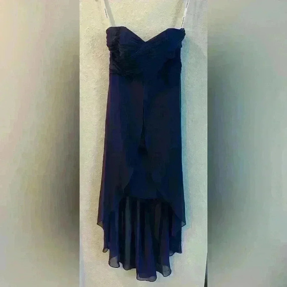 David’s Bridal High Low Navy Blue Strapless Dress Size 4 - Picture 1 of 7